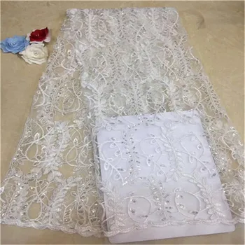 

Sequined African French Mesh beads Net Lace Fabric For India Evening Party Dress Fabrics 2019 New Nigeria Sequins Voile White