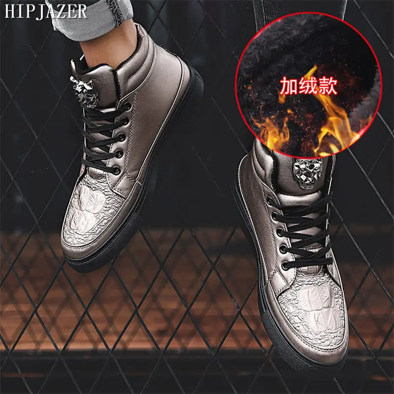 HIPJAZER/Европейский стиль; Мужская обувь для отдыха на высоком каблуке; обувь для скейтбординга; улица хип-хоп; зимние спортивные кроссовки из искусственной кожи с плюшевой подкладкой - Цвет: 4