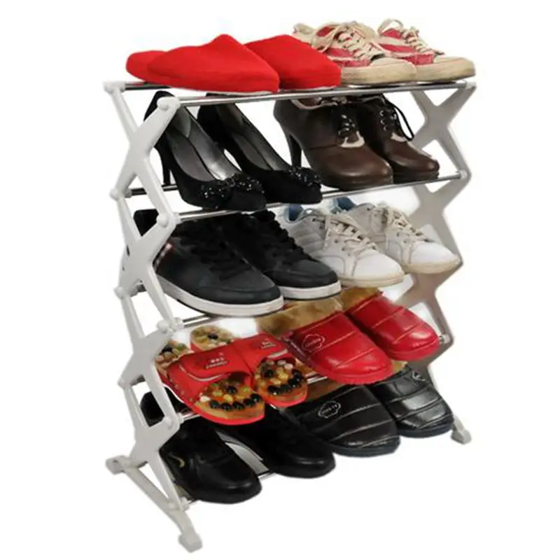 Best Promotion Stainless Steel Folding 5 Tiers Stackable Shoes Rack Stand Storage Organizer Holder Space Saving Shelf Closet