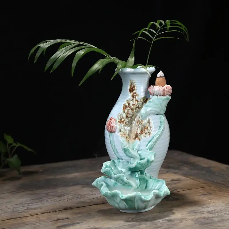 

White Porcelain Backflow Incense Burner Holder Smoke Waterfall Incense Holder Ceramic Aromatherapy Furnace Use In Home Office