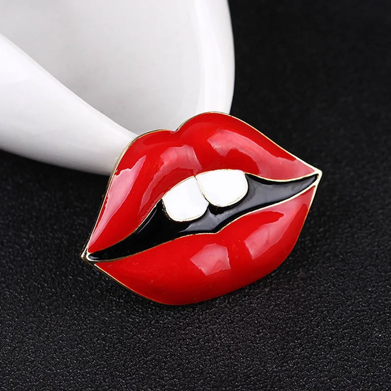 Sexy Lips Brooch Elegant Simulated Pearl Red Lips Jewelry Trendy