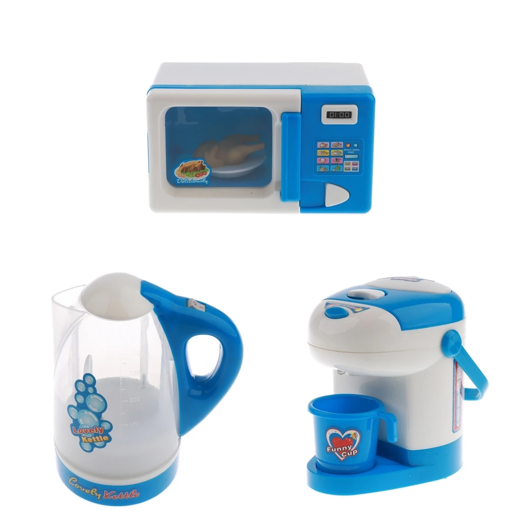 Kids Mini Home Appliance Toy with Light and Sound - Microwave Oven Water Dispenser Kettle