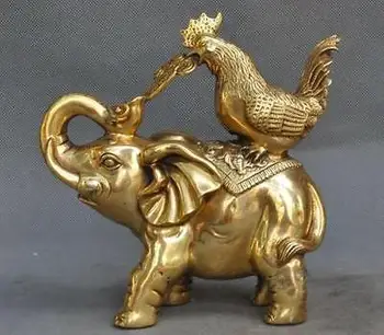 

China FengShui Brass Ruyi Lucky Animal Elephant Rooster Antique Collection