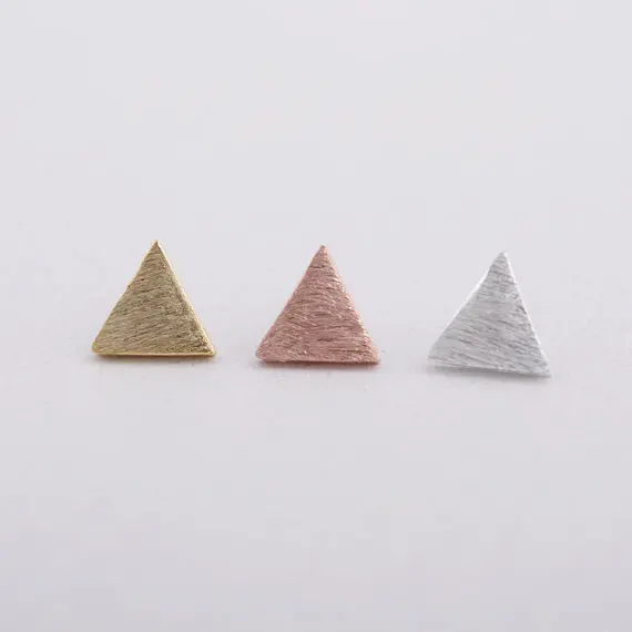 Gold Silver Pink Gold Brushed Triangle stud Earrings