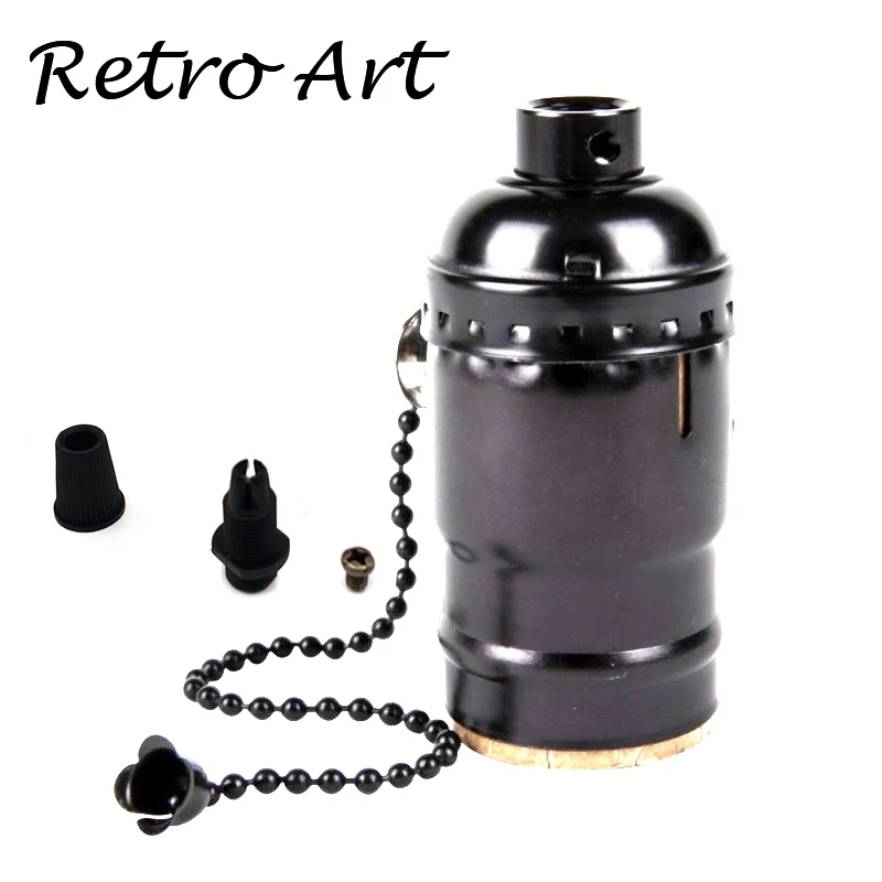 

Free shipping Loft Vintage Retro Light Socket Antique Metal Lamp Holder with zipper switch E27/E26