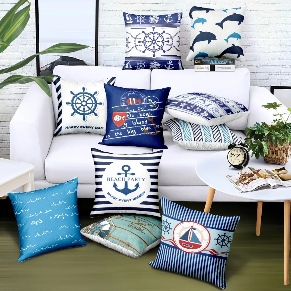 نمط البحر الأبيض المتوسط 45x45 سنتيمتر غطاء وسادة مطبوعة غطاء إعداد غرفة المنزل مكتب المخدة مقعد أريكة سيارة وسادة الخصر يغطي BZ032