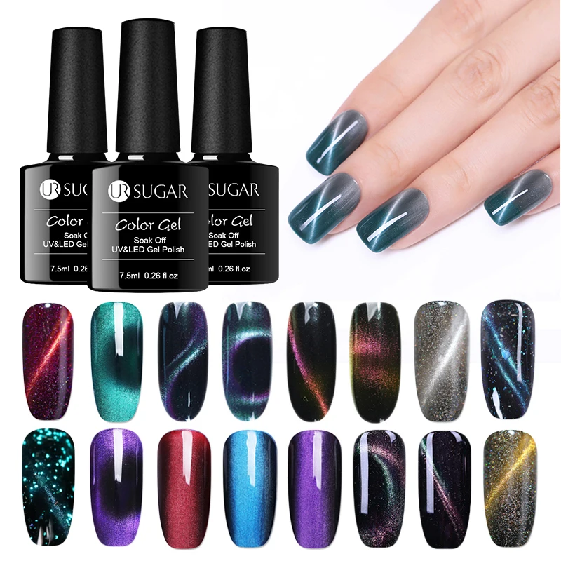 

UR SUGAR Thermal Cat Eye Soak Off UV Gel Polish 3D Magnetic Glitter Color Changing Nail Art Gel Varnish 7.5ml