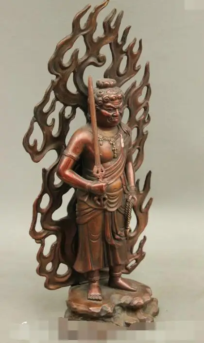 

S02705 12" Chinese Pure Bronze Japan Buddhism Fudo Myo-o Acalanatha Buddha Sword Statue (B0328)