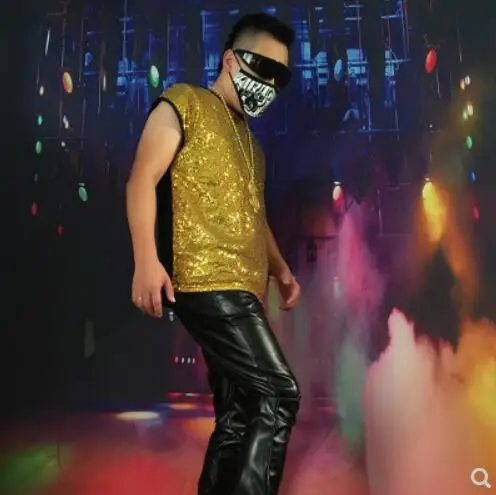 S-5XL! Горячая ночной клуб Для мужчин одежда мода для певца, танцора DJ блестками свободные жилет размер плюс мужской для выступления костюмы - Цвет: golden vest