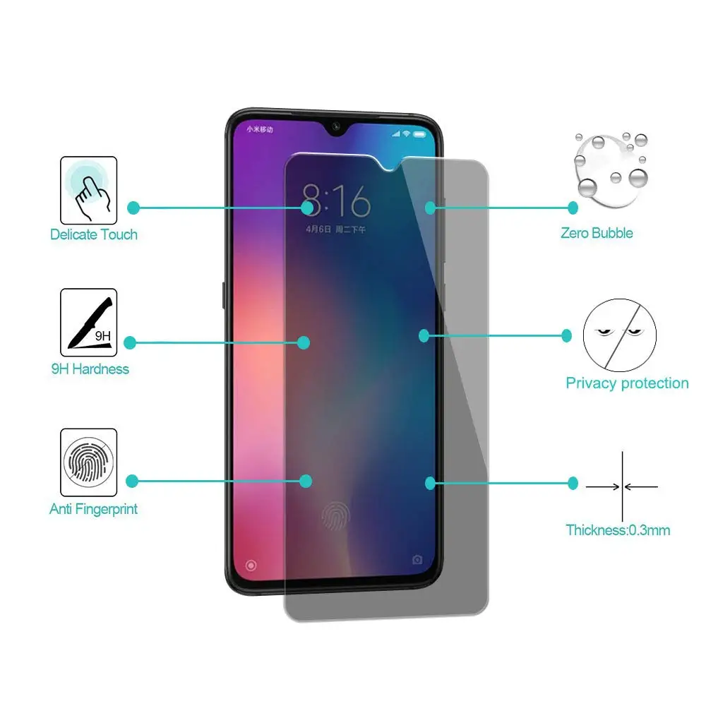 

9H Privacy Tempered Glass for Xiaomi Redmi 7 Note 7 Pro Anti-Peeping Screen Protector for Redmi Note 7Pro Note7 Anti-Spy Glass