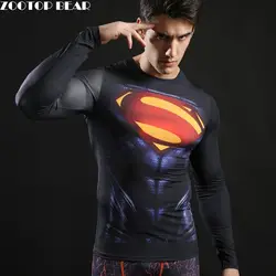 Супермен Топы корректирующие Новинка компрессионные футболки Для мужчин Фитнес Бодибилдинг Футболки 2017 с длинным рукавом Весна