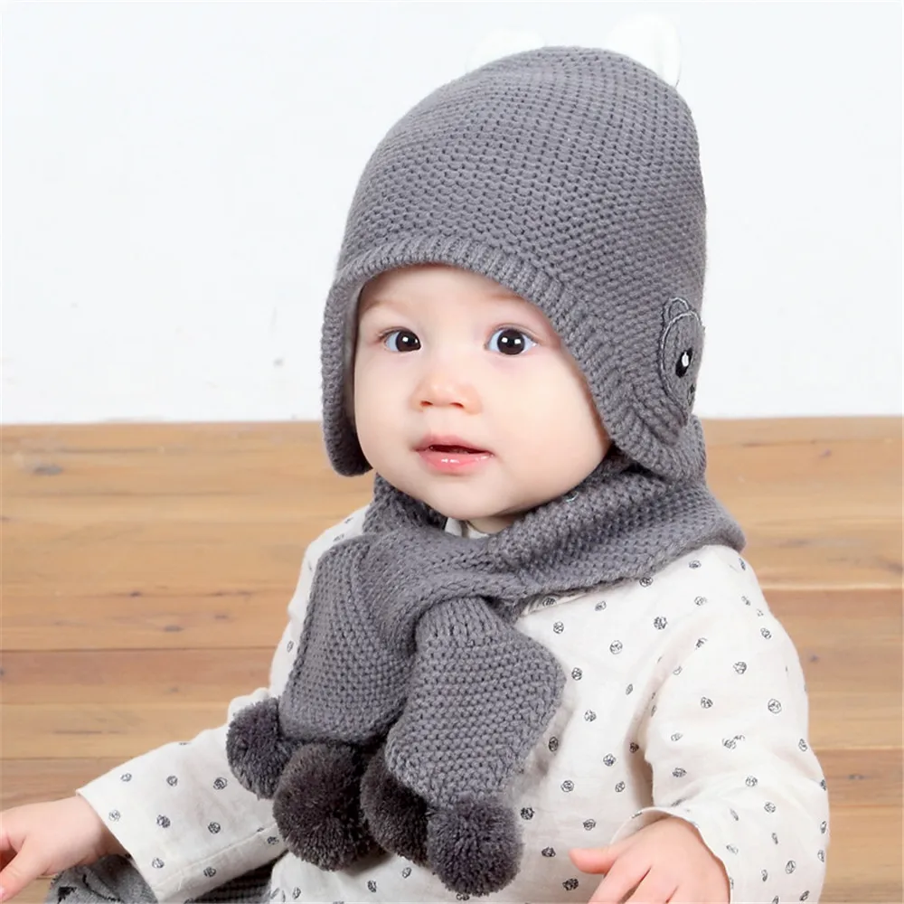 Feitong/; комплект из 2 предметов; унисекс; детский зимний теплый шарф; шапка; шерстяная вязаная шапка