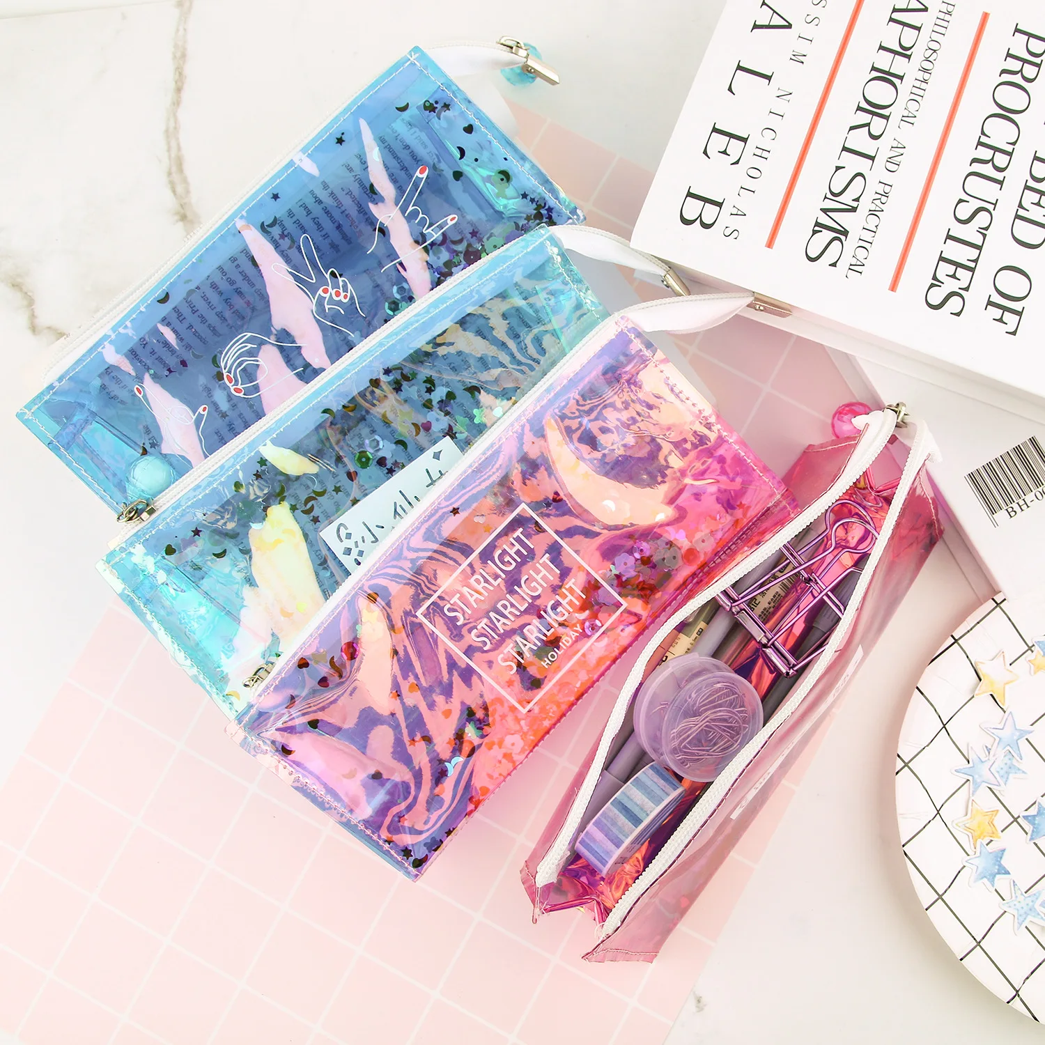 

Cute Kawaii Pencil Case School Pen Bag for Girls Gift Korea Stationery Pvc Transparent Pencilcase Storage Bag School Supplies