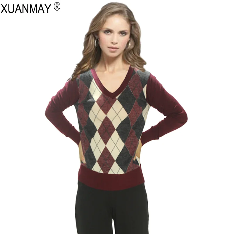 Autumn Sweet  ladies jacquard Plaid  sweater 2022 new Long 