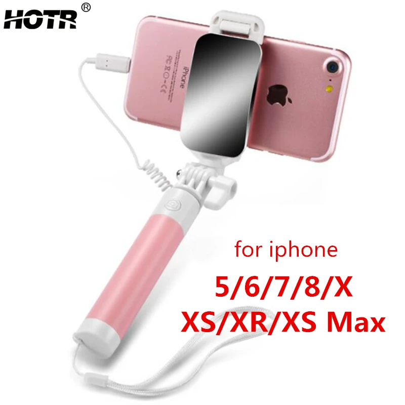 

Mirror Selfie Stick for iphone X XS XR XS Max Wired Selfie for iphone 6 6s 7 8 Plus Para Selfie Monopod Extendable free hand