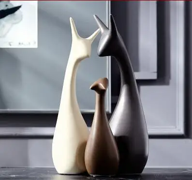 3pcs deer Европейские Керамические фигурки кошек, животные, олени, модель, орнамент, миниатюры, рождественский подарок для дома, свадебное украшение, ремесла, подарки - Цвет: 3pcs deer