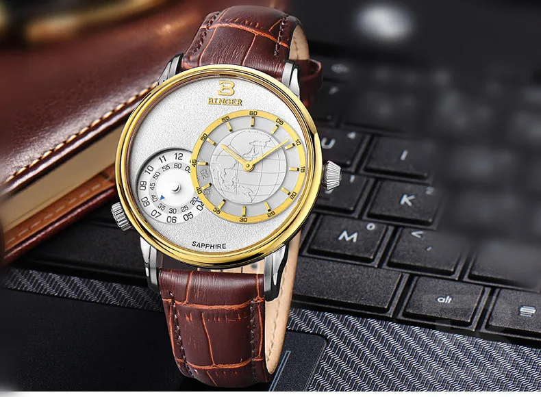 Модные часы с картой мира для мужчин, специальные прозрачные кварцевые наручные часы с секундной стрелкой, часы с ремешком из натуральной кожи, рабочие часы с суб-циферблатом