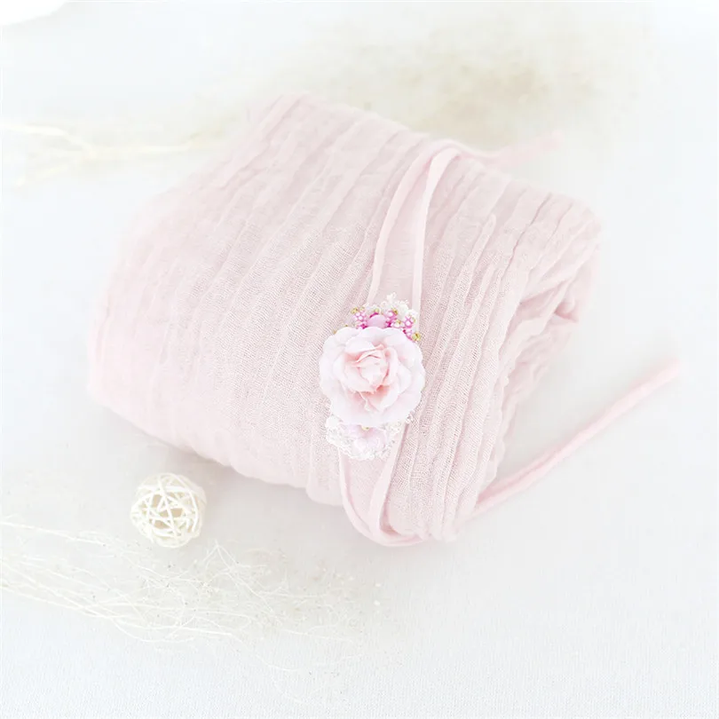 

Pink Newborn Cheesecloth Wrap Headband Set Baby Girl Cotton Swaddle Sack Backdrop Photography Prop