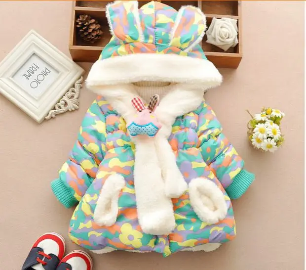 Welaken/детская зимняя куртка с милым кроликом верхняя одежда с хлопковой подкладкой для девочек Детская парка с шарфом, зимняя одежда для маленьких девочек пальто для малышей