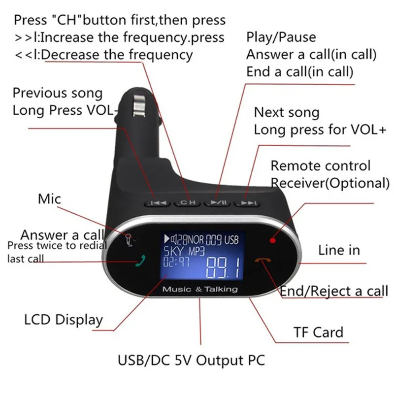 Беспроводной ЖК-приемник Bluetooth адаптер Handsfree автомобильный USB MP3 плеер fm-передатчик Многофункциональный прикуриватель автомобильное зарядное устройство