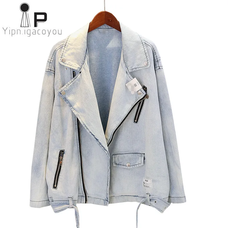 

Autumn Denim Jacket Women Overcoat 2019 Harajuku Large size Moto & Biker Jeans Jacket Women Vintage Student Denim Ladies Coats