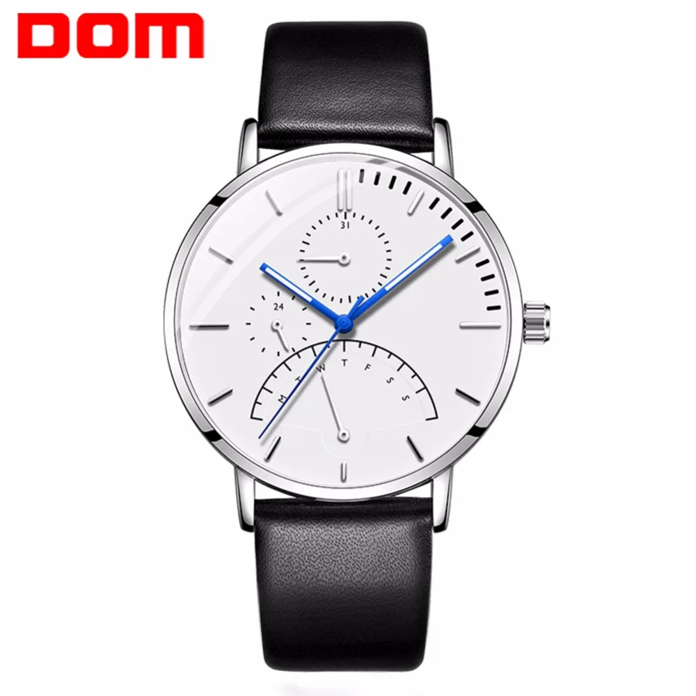 

DOM Mens Watches Top Luxury Brand Multi Function Men's Sport Quartz Watch Waterproof Week Blue Hands Business Clock Wrist Watch
