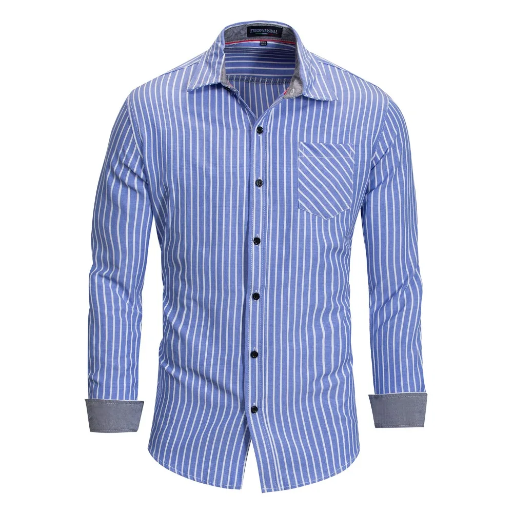 Для мужчин Длинные рукава сетки/stripe Oxford dress shirt и левый нагрудный карман 2018 Новый