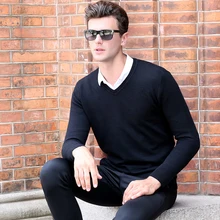 2017 Solid Color Pullover Men V Neck Sweater Men Long Sleeve Shirt Mens Sweaters Casual Dress Male Brand Knitwear Pull Homme