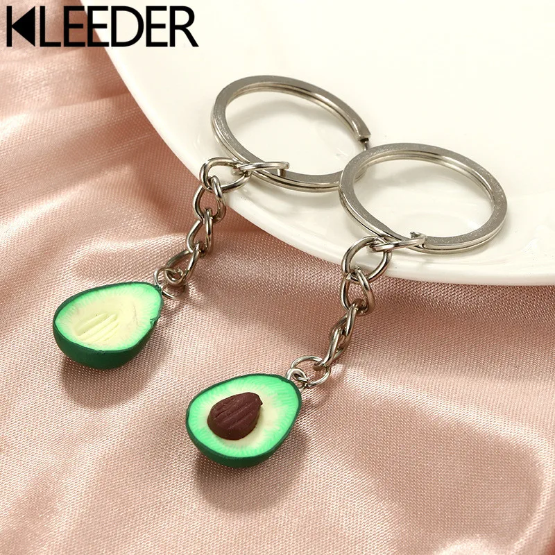 

KLEEDER 1PC Simulation Clay Fruit Avocado Key Chain Heart-shaped Couple Lover's Keychain Handmade Gift Fashion Jewelry llaveros