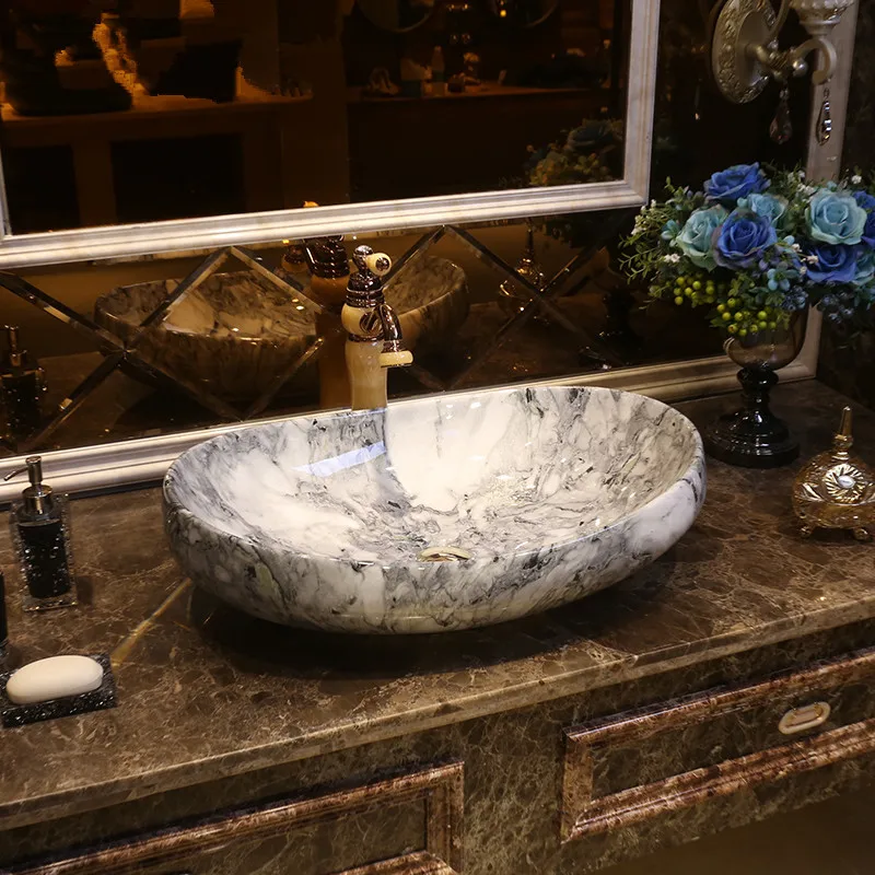 Oval Rectangle Jingdezhen ceramic sanitary art counter basin wash basin lavabo sink Bathroom