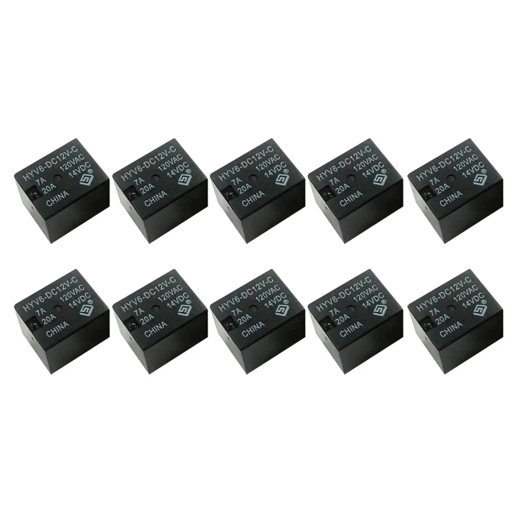 10Pcs Subminiature General Power Relay 12V DC 5 Pin Sealed Relays for Automobile - 7A 120VAC - 20A 14VDC