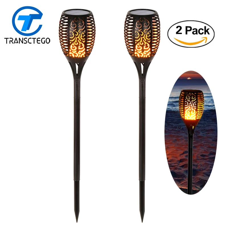 2PCS 96 LED Solar Light Flickering Tiki Torches Flames Outdoor Lighting