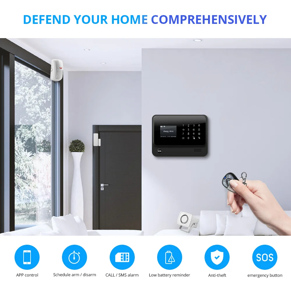 FUERS 3GG90B 433MHZ WiFi 2.4G GSM GPRS SMS Wireless Home Security Alarm System IOS Android APP with 720P IP camera