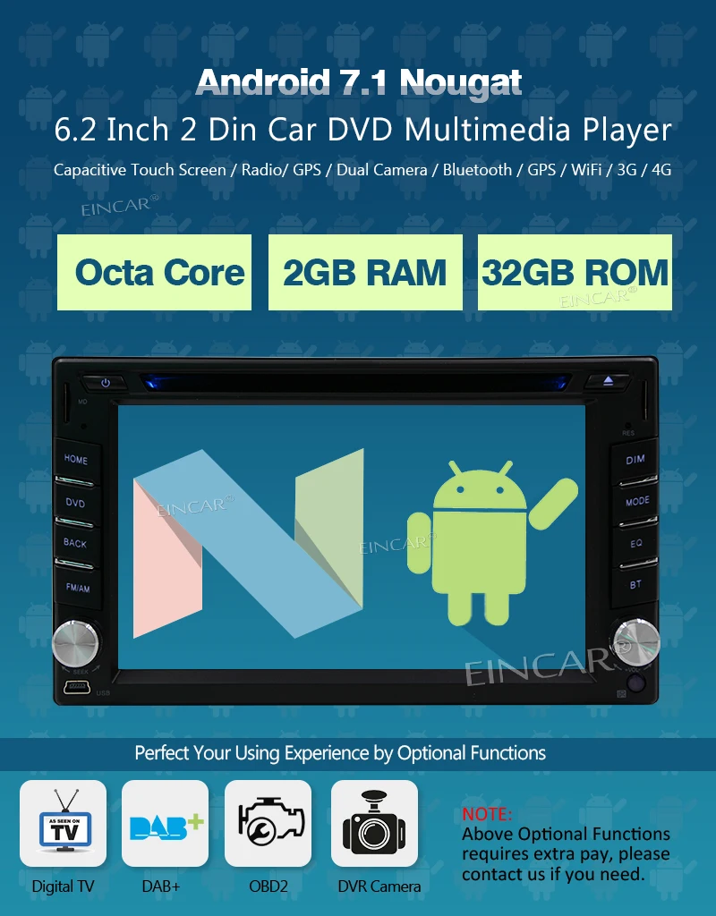 Discount Android 7.1 Octa Core 2Din Car Stereo Radio with Bluetooth GPS Navigation DVD Touch Screen Support WIFI,Subwoofer,AUX,USB SD,DVR 2