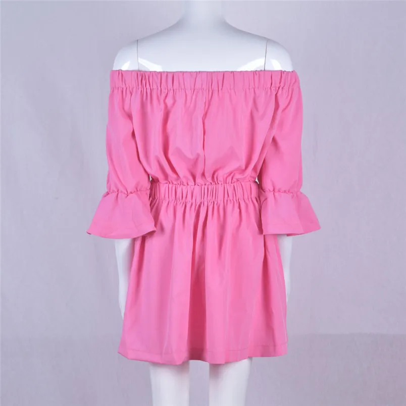 summer beach dress off the shoulder and mini three solid color daily casual dress beach summer for famele dropshipping 40AT203