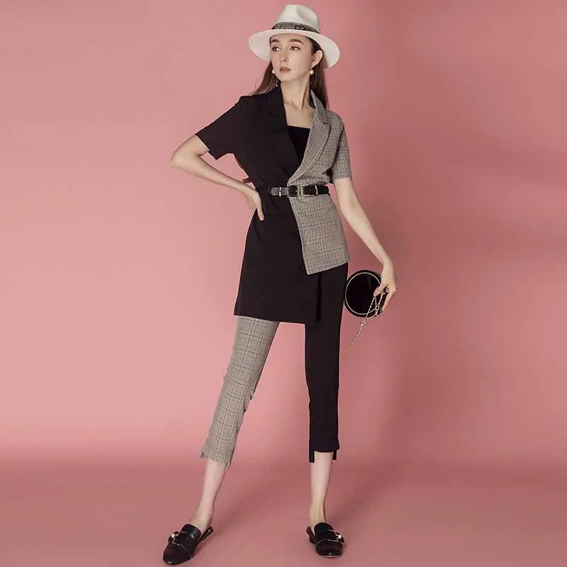 

Kaguster 2019 Summer blazer set two peice suit women designed ensemble femme pants matching womens office sets normal clothes