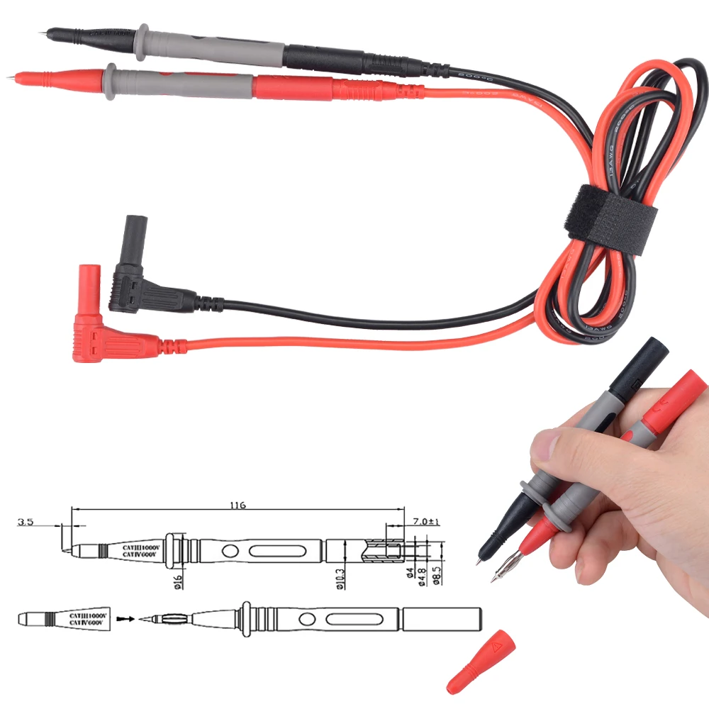 4mm silicone cable 15 in 1 Super Probe Test Lead Kit with Alligator Clips, Replaceable test hook With Multimeter carry case