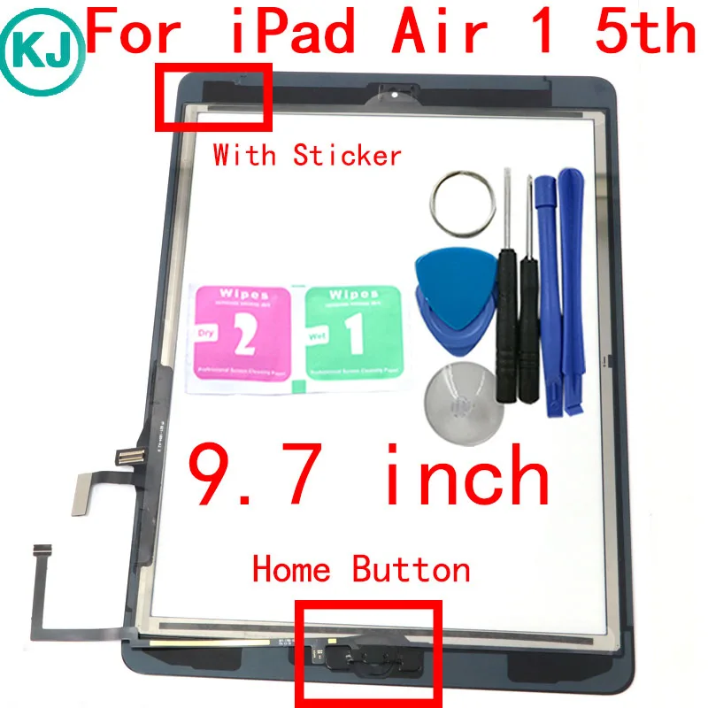 

Tested For iPad Air 1 For iPad 5 A1474 A1475 A1476 Touch Screen Digitizer Sensor+Home Button +Sticker Glue A1474 A1475