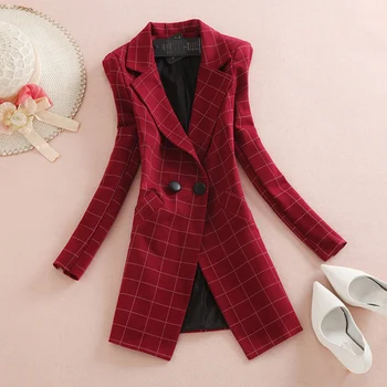 

2020 Spring New Blazer Women's Suit Jacket Long Slim Fashion Casual Large Size Lattice Suit Female Coat Women's Clothing