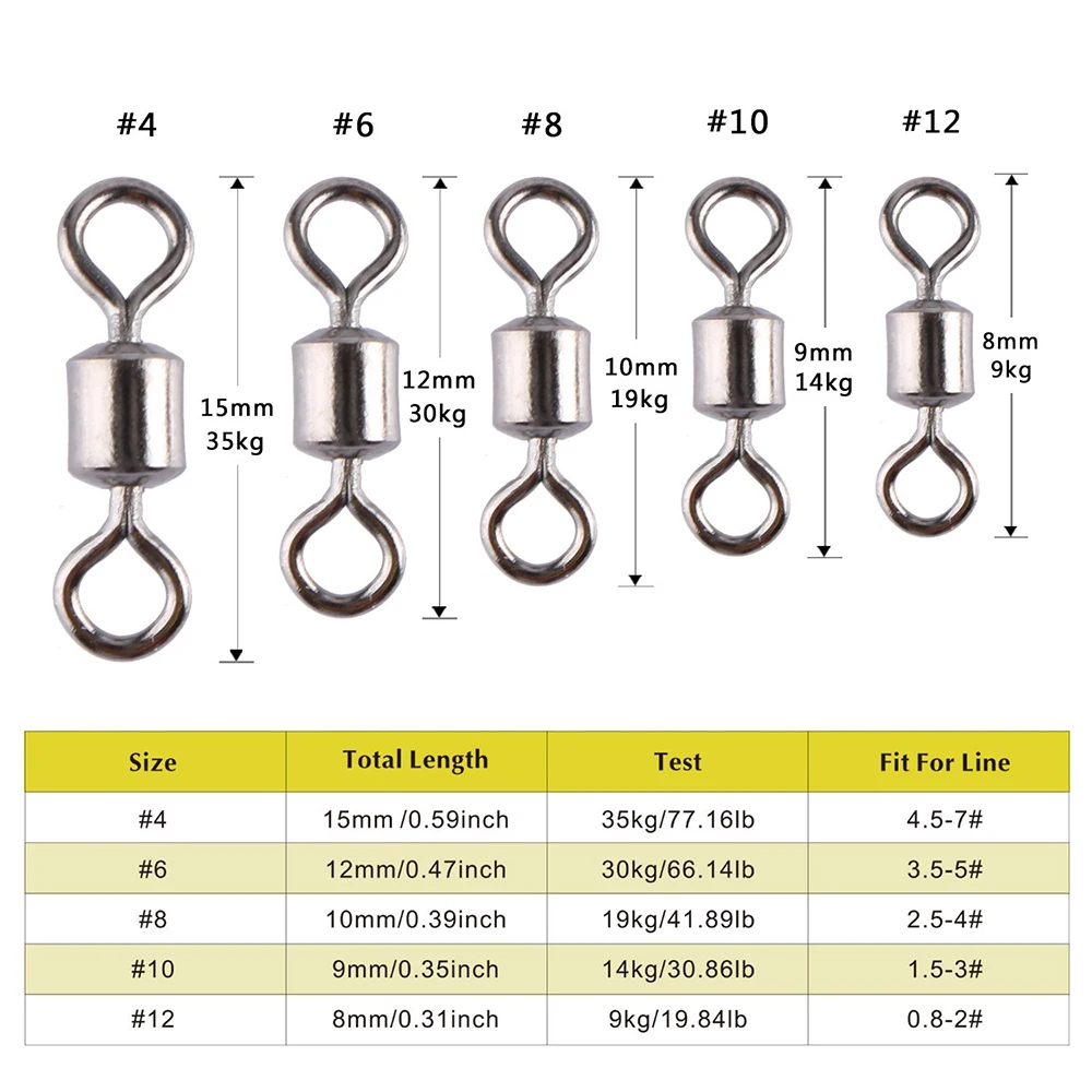 Goture 500pc/lot Fishing Swivels 4# 6# 8# 10# 12# Rolling Swivel Fish Snap  Connector for Fishing Hook Fishing Tackle Accessories