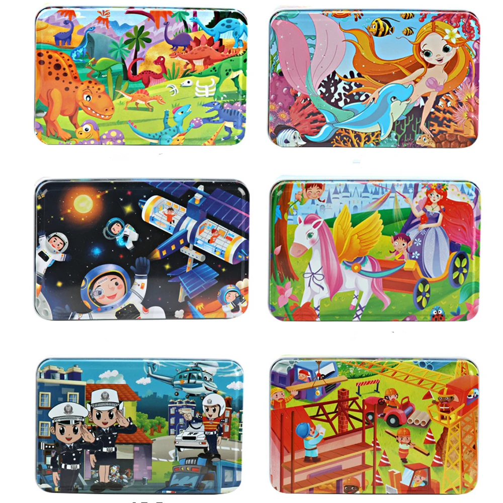 Новинка 60 штук деревянные пазлы развивающие игрушки для детей с мультяшными