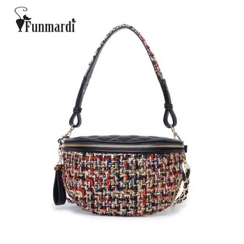 

FUNMARDI New Luxury Woolen Fanny Pack Brand Design Belt Bag High-end PU Leather Waist Bag Vintage Thread Women Bags WLAM0195