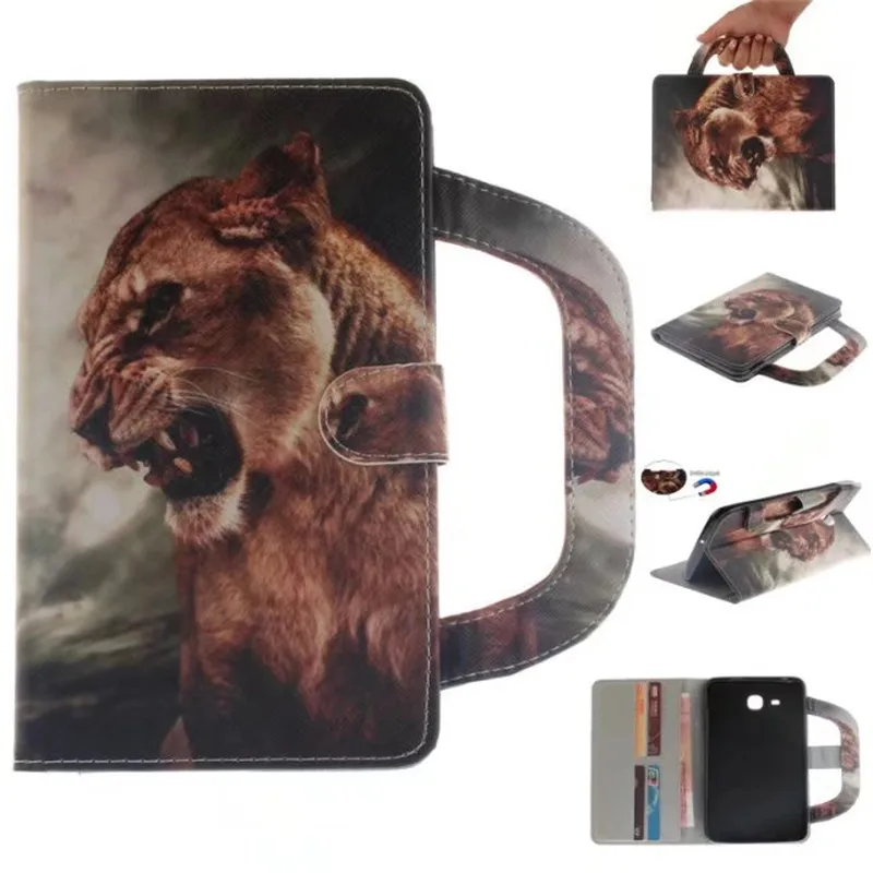 

Tablet Case For Samsung Galaxy Tab A 7.0" T280 Handle Flip Cover Stand Leather Wallet Coloured drawing Tiger Lion wolf Coque