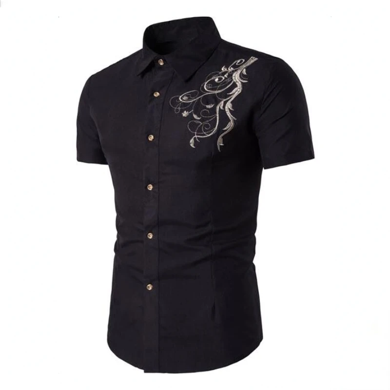 short Sleeve Slim Men embroidery Dress Shirt 18 Brand New Fashion