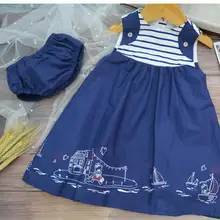 Летнее Новое винтажное испанское платье принцессы в морском стиле для девочек детское платье без рукавов с принтом+ шорты Детская одежда modis Y1452