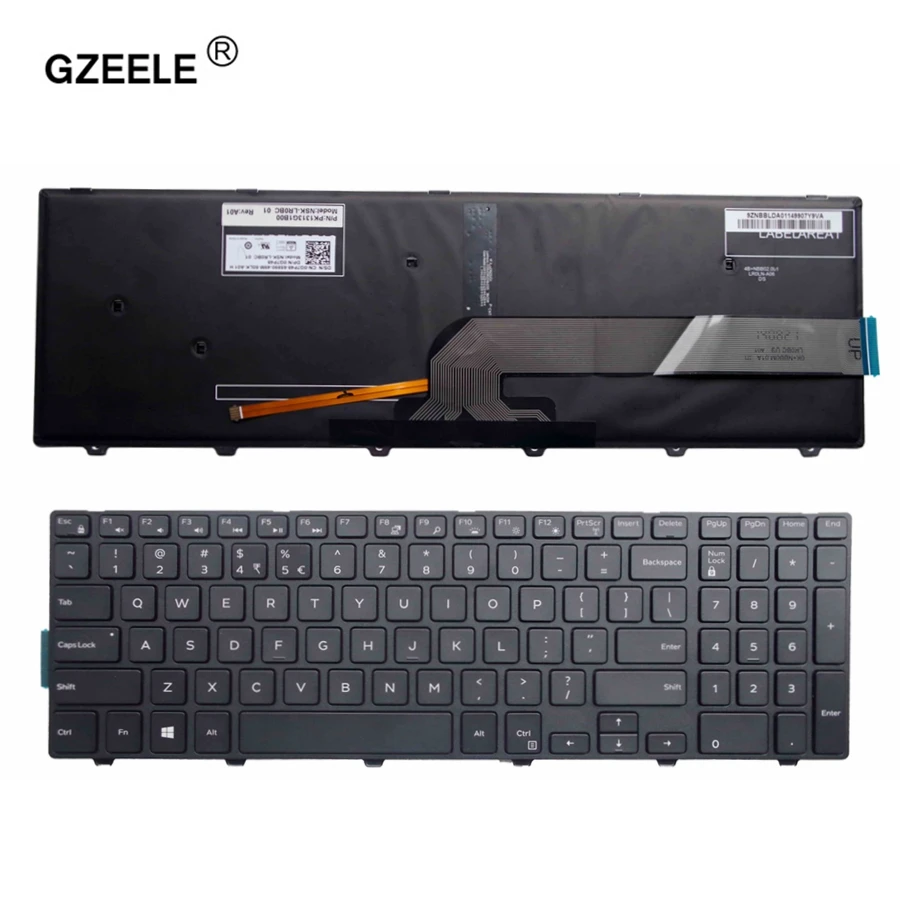 Online GZEELE para Dell Inspiron 15 serie 5000 15 5551, 5552, 5555, 5558, 5559, 7559 nos diseño color negro con Teclado retroiluminado