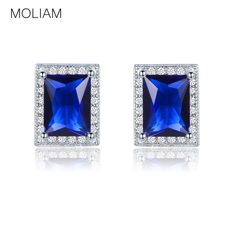 

MOLIAM Fashion Cubic Zirconia Earrings for Women Girls Silver Color Square Crystal Earing Statement Jewelry MLAE020