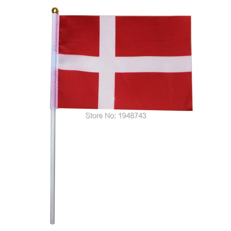 

2017 10pcs the Small Denmark flag 14*21CM Denmark Flag the hand national flag with Pole Handing flag
