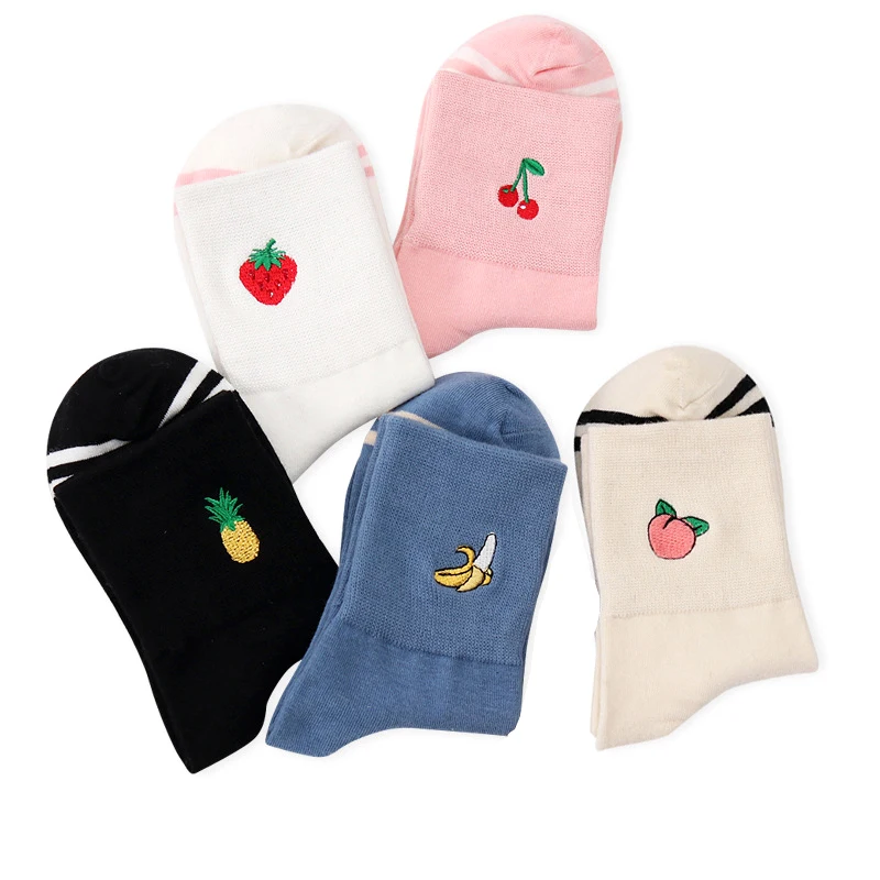 

Spring Summer Ladies Cotton Socks Women Banana Pineapple Peach Strawberry Socks Embroidered Fruit Fashion Crew Tide Short Socks