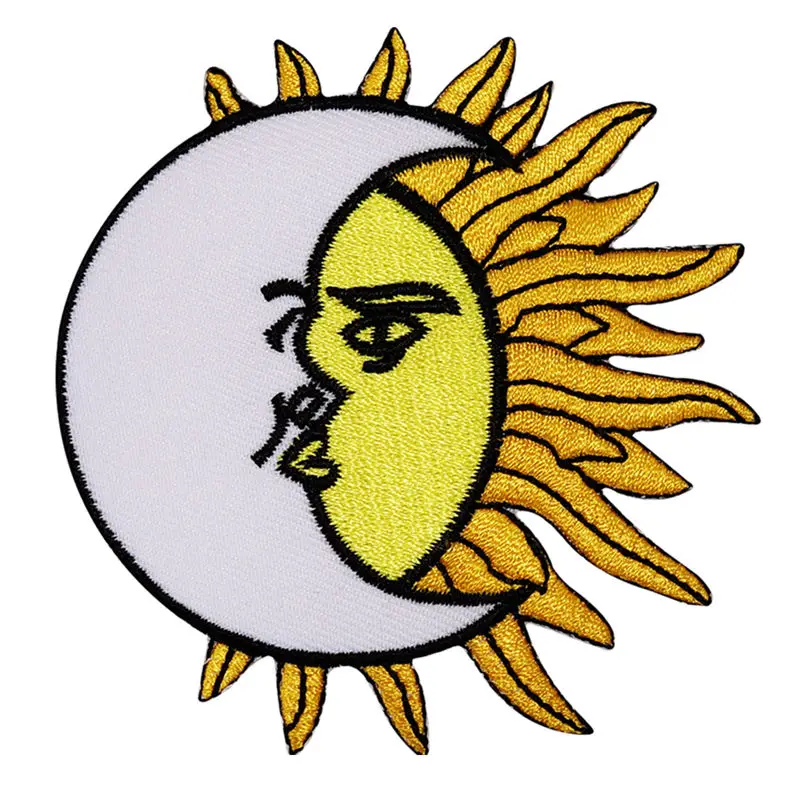 8CM Embroidered Patches Sun Moon Sew Iron On Badge White Yellow For Bag Jeans Appliques DIY Handwork Sticker Decoration Apparel | Дом и сад